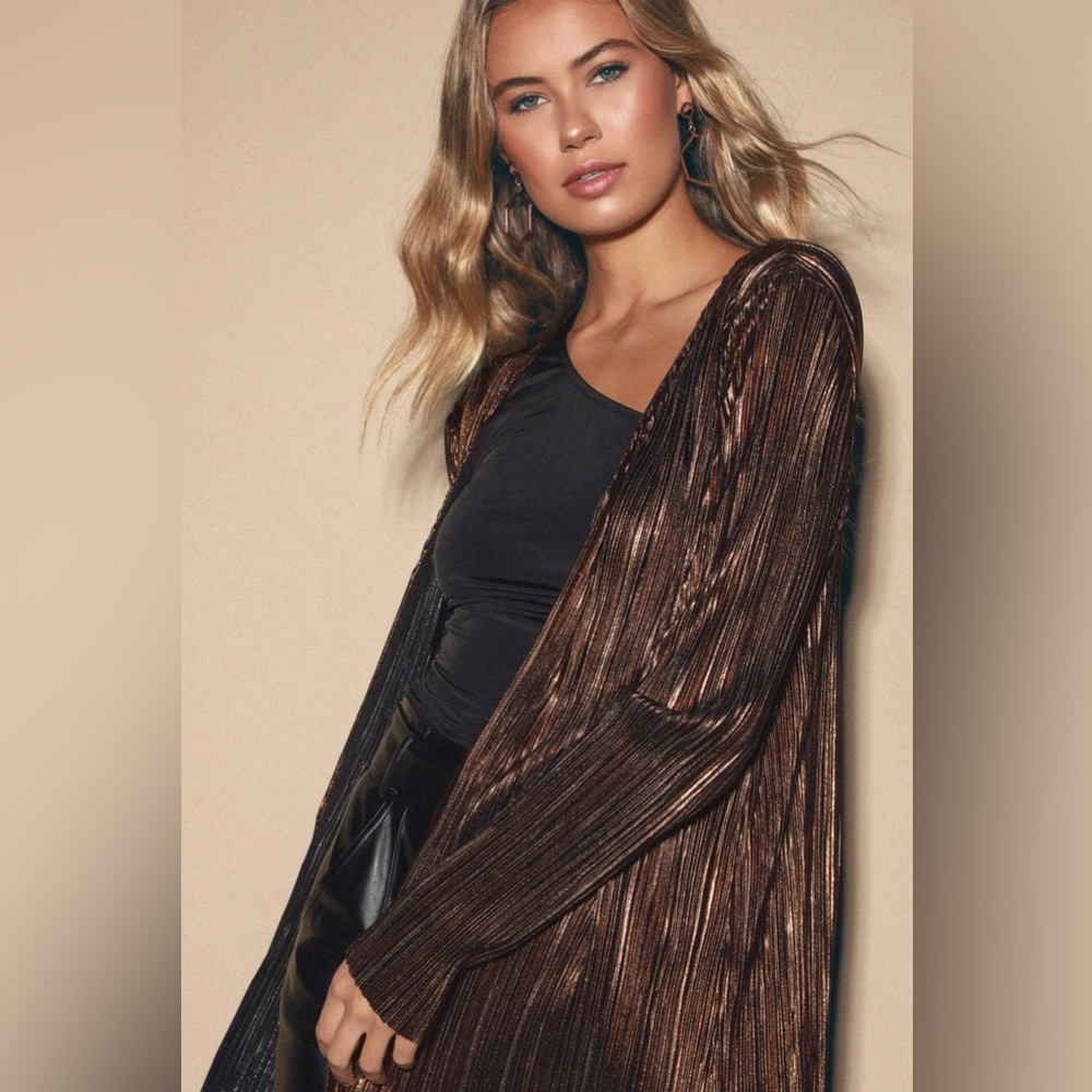 Glamorous Choice Shining Luxury Bronze Metallic Lurex Duster Cover Size L